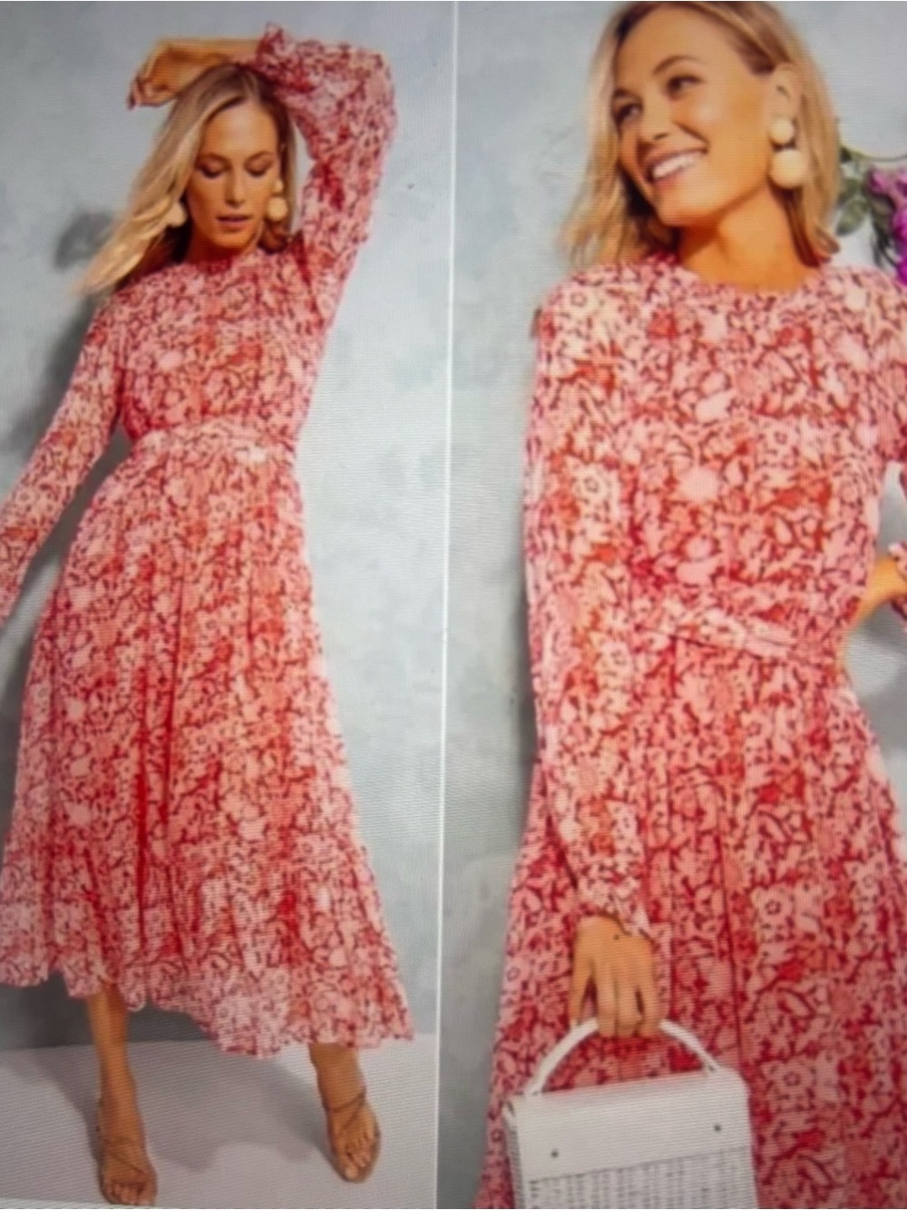 Banjanan Ester Dress in coral-red floral print. Size S